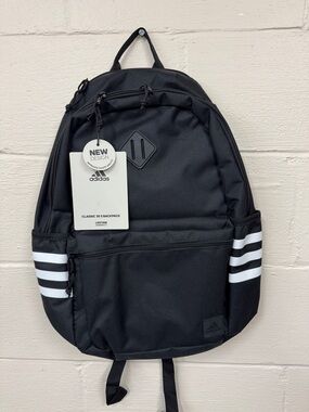 adidas Black Backpack with White Stripe Accents